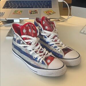 Converse High-Tops with Red, Blue, and Silver Sequins women 10